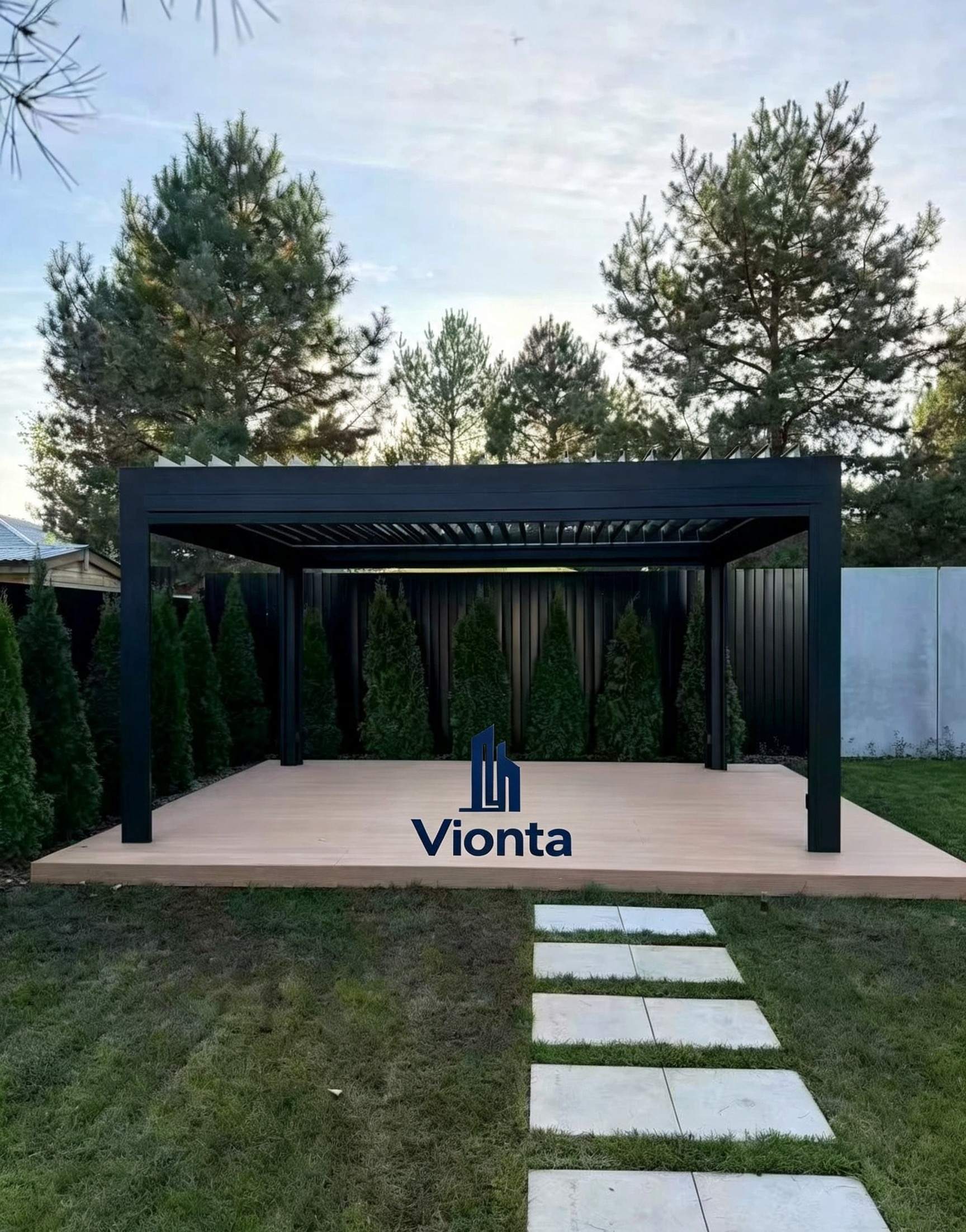 Russian Customer Shares Finished Black Aluminum Pergola Installation
